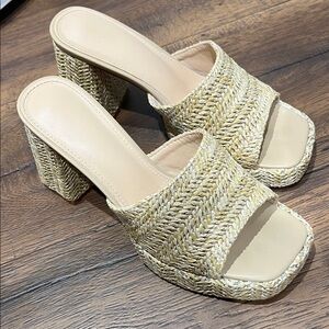 Stylish Beige Woven Block Heel Sandals
